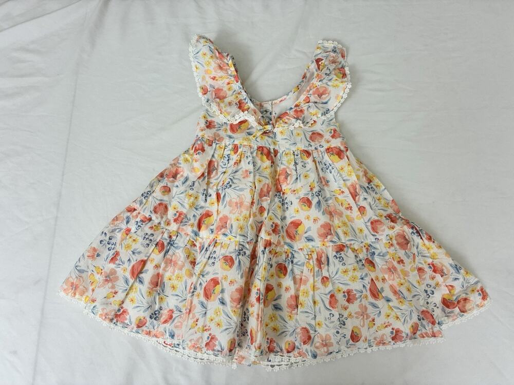 Tommy Bahama Girls Floral Dress Ruffle Flutter Sleeve 3T White Peach Blue Yellow